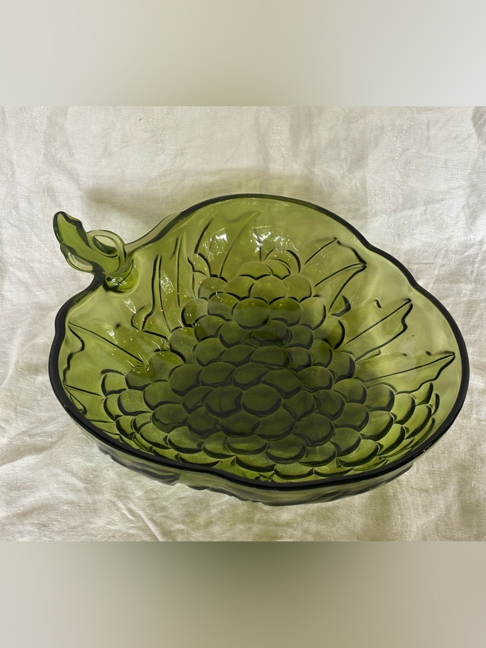 Green Glass Grape-Shaped Serving Bowl